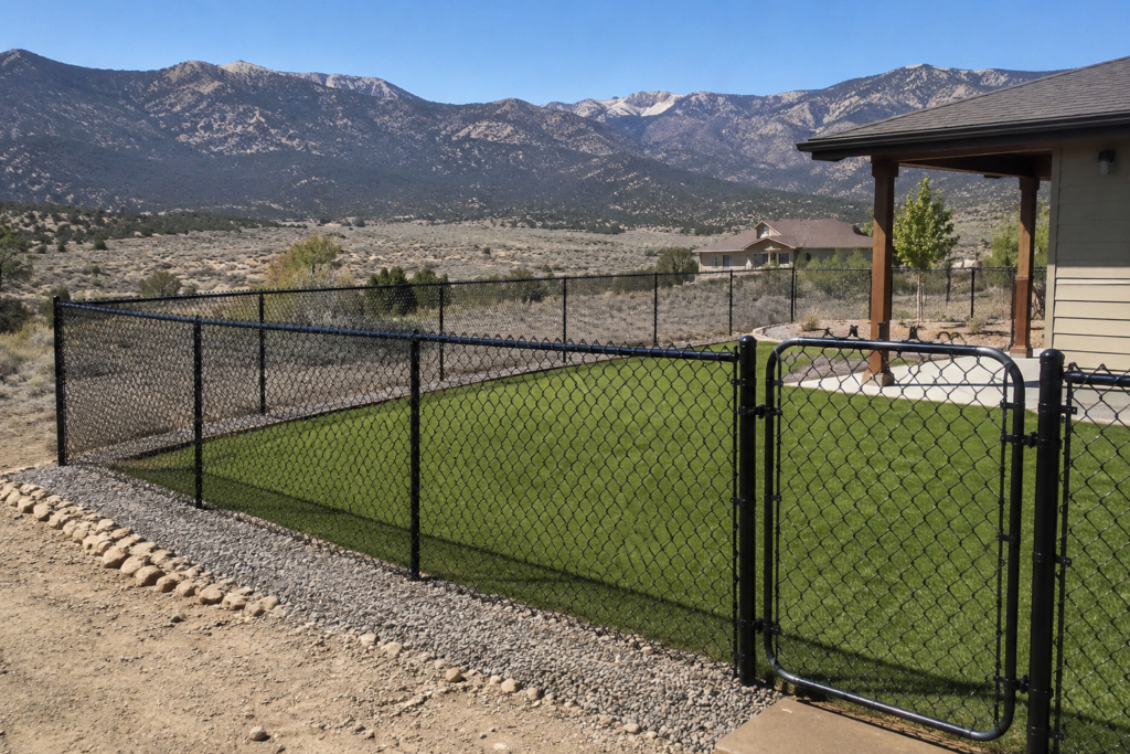 Chain link fence installation in Verdi NV with Sierra Nevada mountains