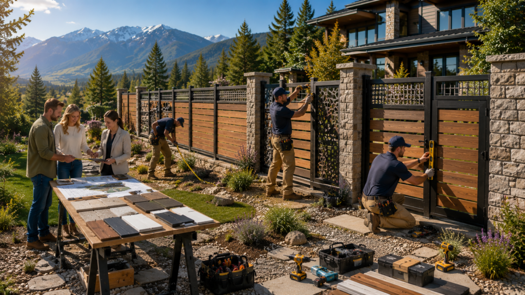 Custom decorative fence installation at a luxury home in Verdi, NV with professional fence builders.