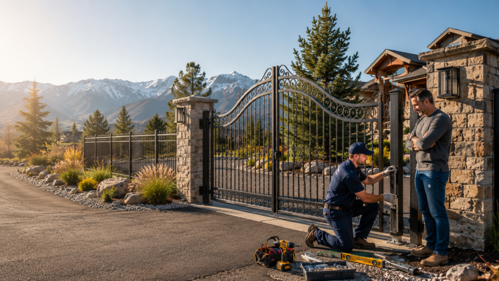 Professional custom wrought iron gate installation at a luxury home in Verdi, NV.