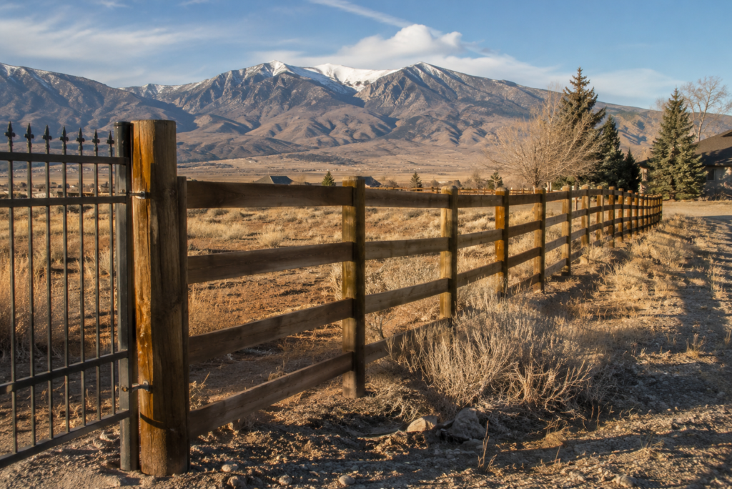 Fence and gate installation on a rural property in Washoe Valley, NV with the Carson Range in the background